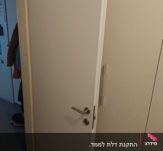 דלת לבנה עם ידית מתכת כסופה